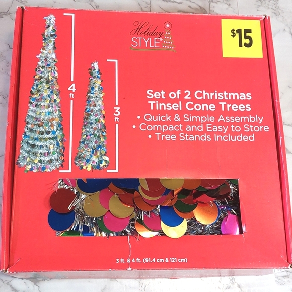 Holiday Set Of 2 Christmas Tinsel Cone Trees Poshmark